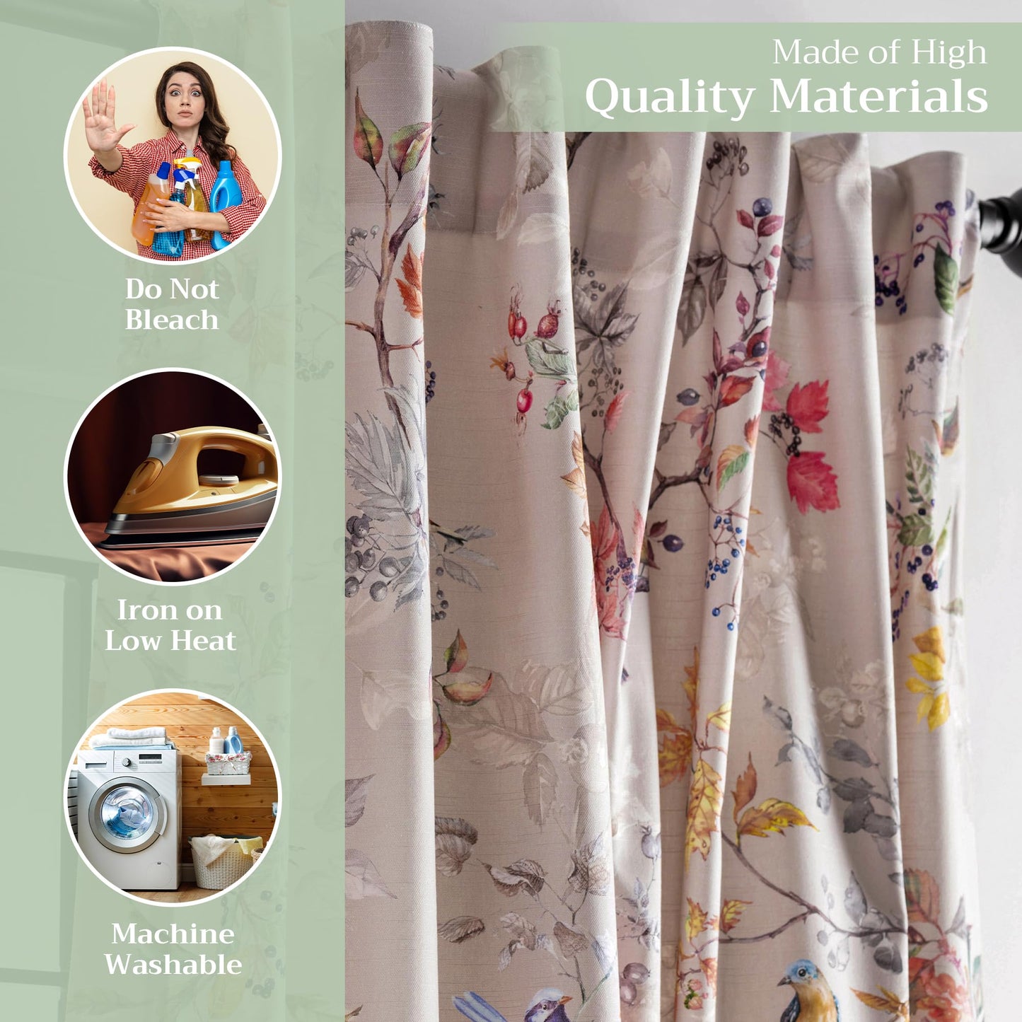 Maison d' Hermine Curtains for Living Room 100% Cotton 96 inch Length One Panel Light Filtering Curtains for Windows with Rod and Loop Pockets Spring Summer (Equinoxe - Multi, 50" W x 96" L)