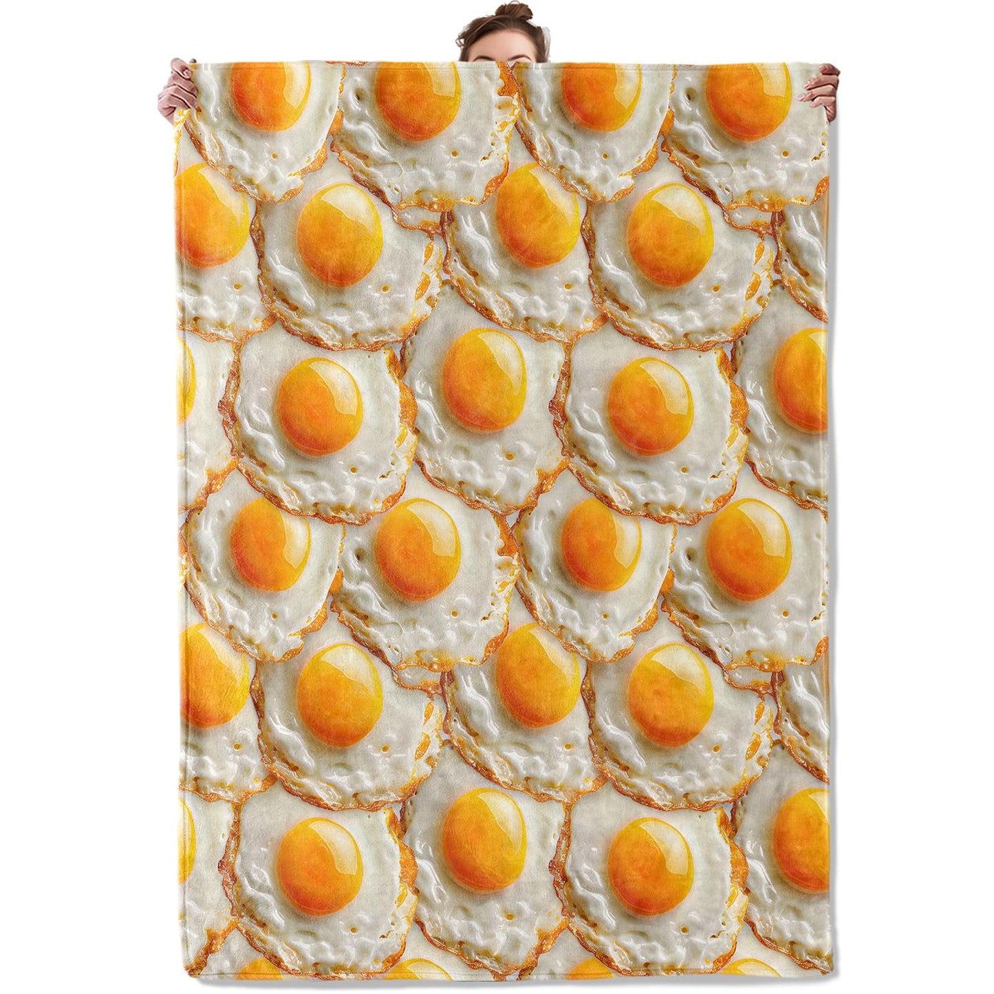 TRYYN Fun Fried Egg Throw Blanket for Couch Picnic Camping Bedroom Decor, Realistic Sunny-Side-Up Egg Pattern Throws, Super Soft Cozy Warm Fluffy Fleece Blankets Gifts for Kids Adults, 60x50 Inch