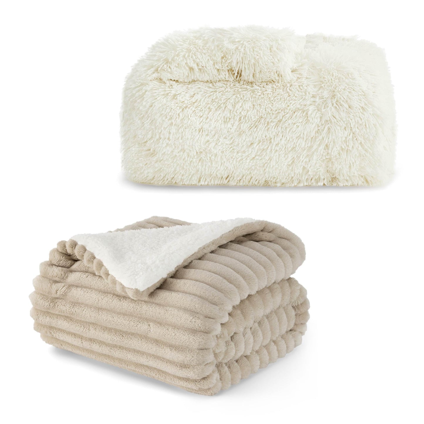 Bedsure Bundle of 1 Sherpa Blanket 50x60 & 1 Faux Fur Blanket 50x60