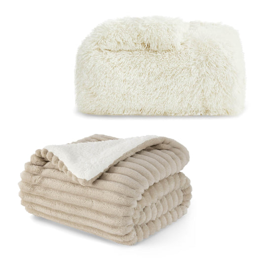 Bedsure Bundle of 1 Sherpa Blanket 50x60 & 1 Faux Fur Blanket 50x60