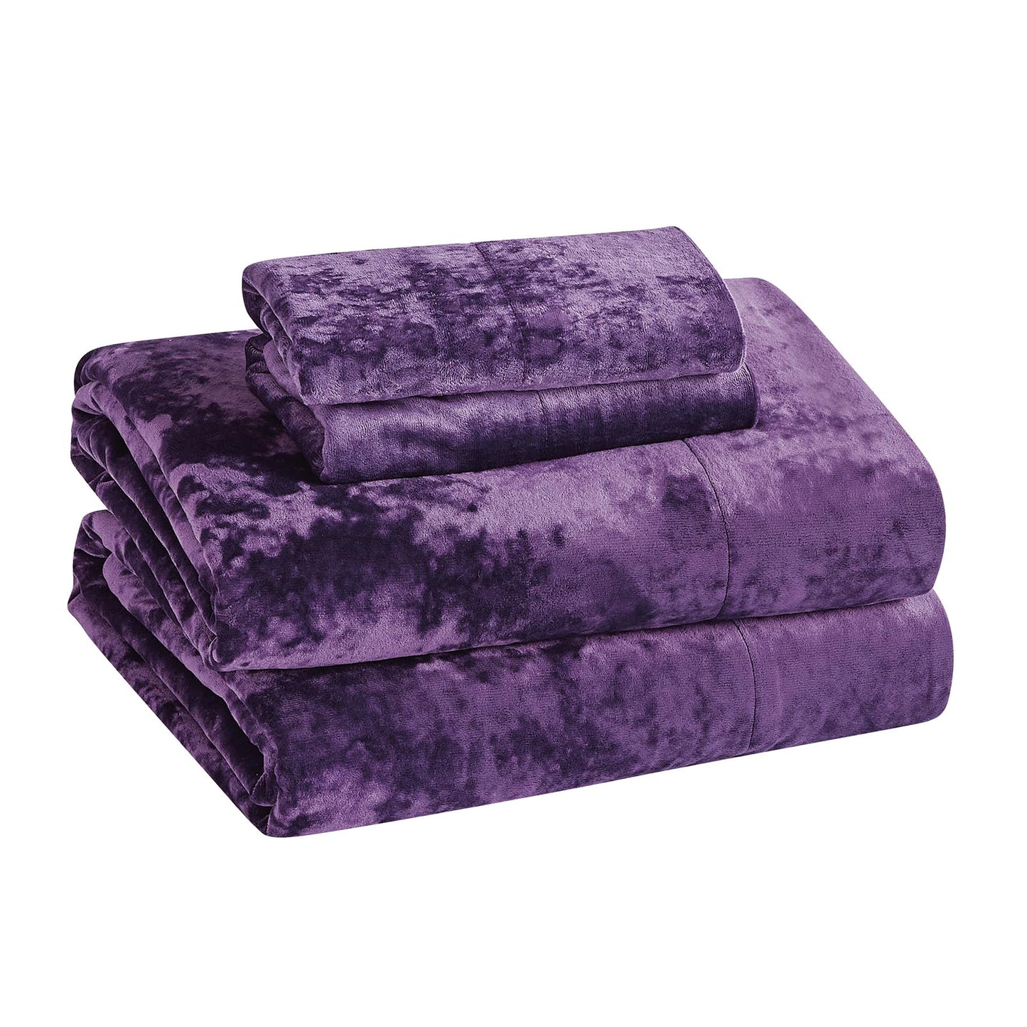 Fredsure Distressed Velvet Sheet Set, 4 Pieces Purple Queen, Ultra Soft, Warm