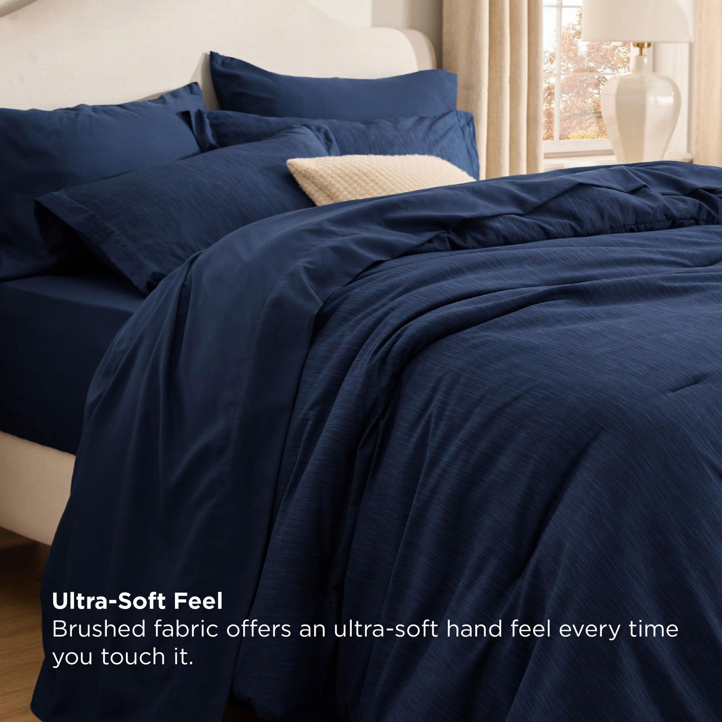 Bedsure King Size Comforter Set Navy - Bed in a Bag King Bedding 7 Pieces, Cationic Dyed Bed Set Gift for Family, Navy Soft Bedding for All Seasons Comforter with Sheets, Pillowcases & Shams