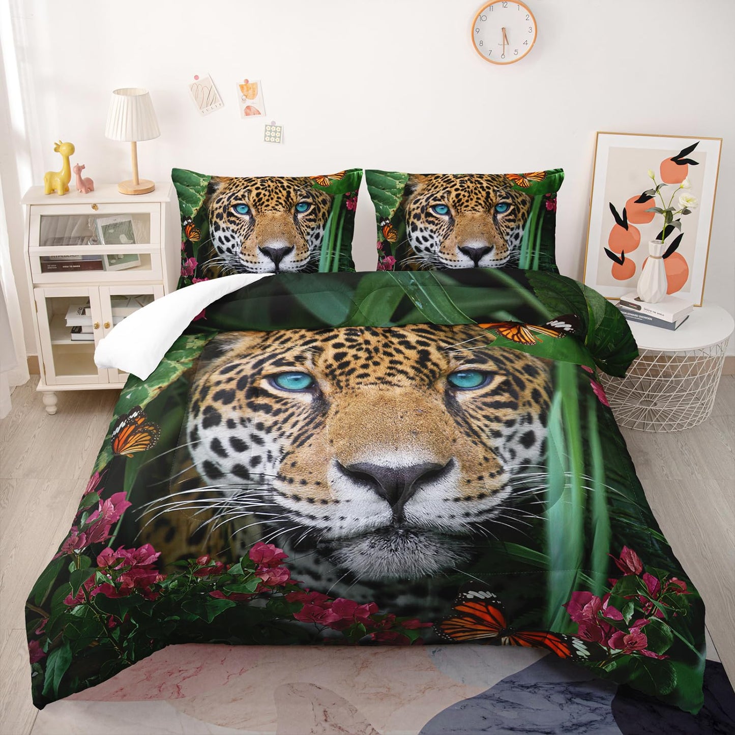 Nttopship Cheetah Print Comforter Set Leopard Comforter Set Twin Size，Wild Animal Print Comforter for Kids Teens and Adults Soft Microfiber All Season(1 Comforter & 2 Pillowcases)