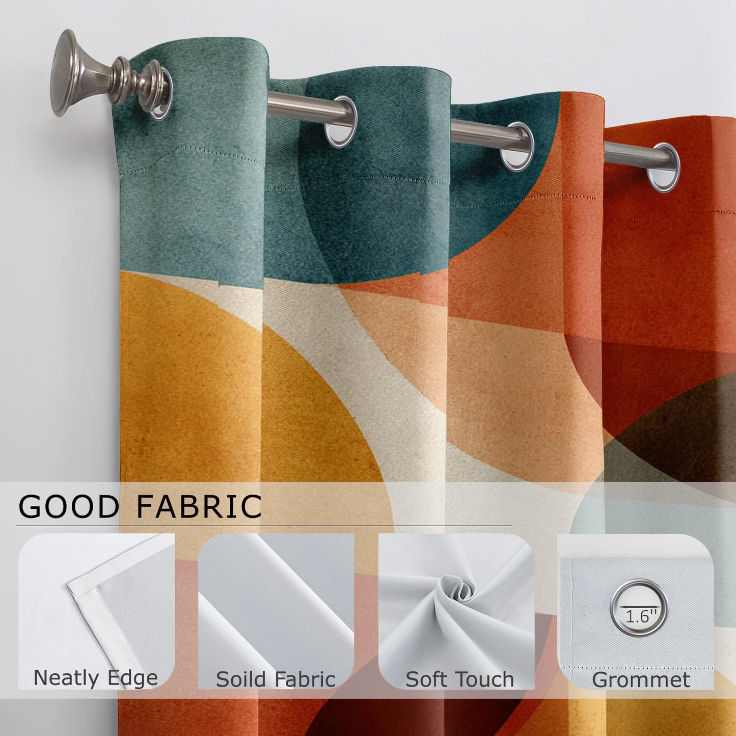 Mid Century Blackout Curtains for Bedroom Living Room, Colorful Modern Abstract Geometric Patterned Window Treatments, Room Darkening Thermal Insulated Grommet Drapes, 45 Inch Curtains 2 Panel Set