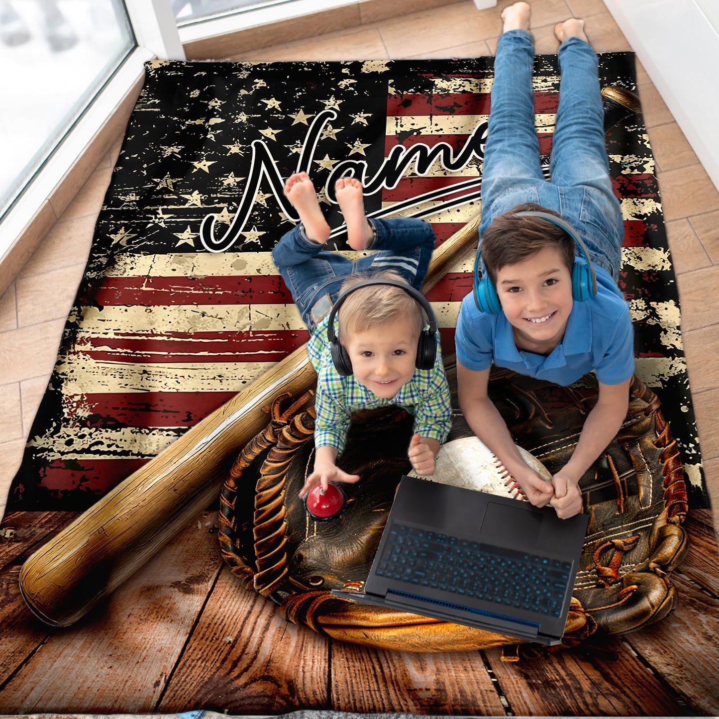 PAKKITOP Baseball Blanket, Personalized Boys Throw Blanket for Baseball Lovers Team Players, Custom Retro 40x50 Inches Blanket Gift for Son Nephew on Chair Sofa Couch Bed Decor