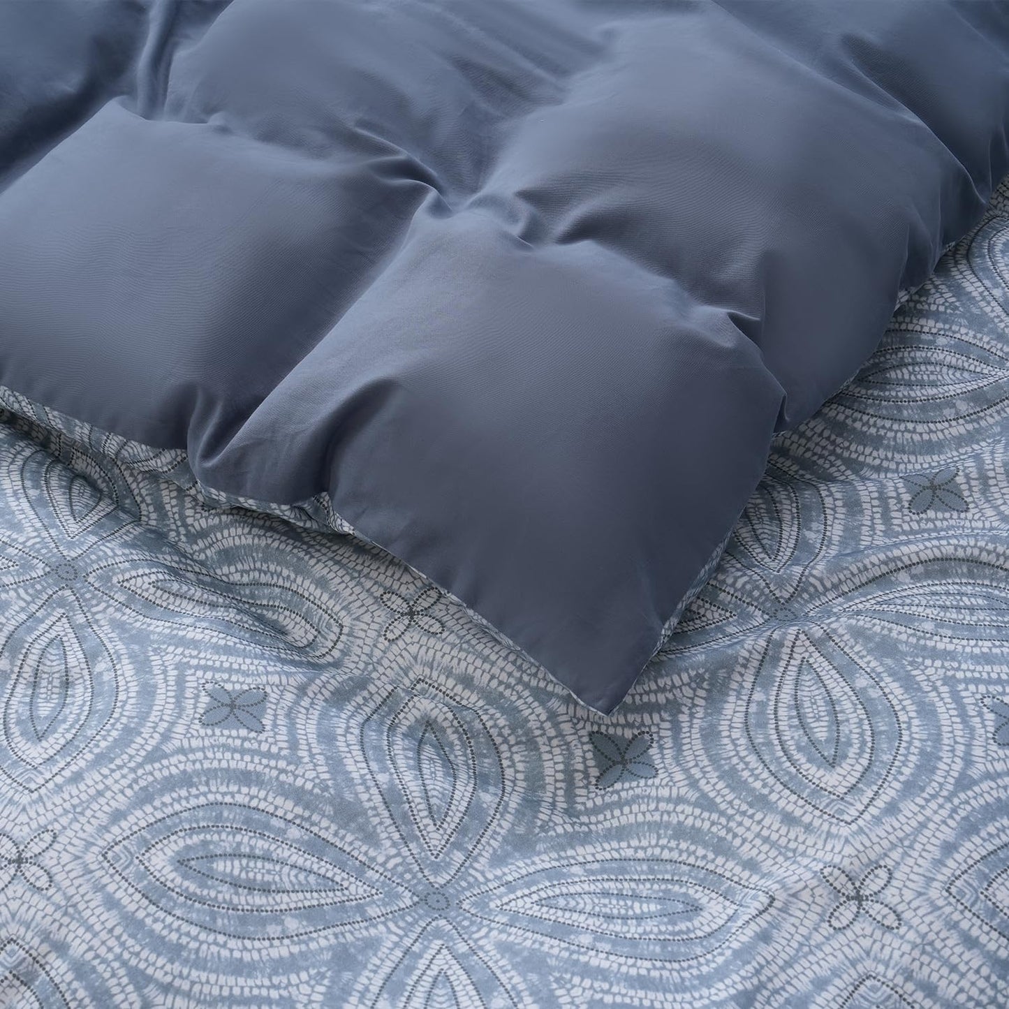 Zusbest Duvet Cover King Flannel-Like for Extra Soft 100% Cotton Reversible Grey Navy Blue Modern Bedding, Patterned Bed Cover Luxury Classic Printed Zipper Comforter Cover Set 3 Pieces- No Filling