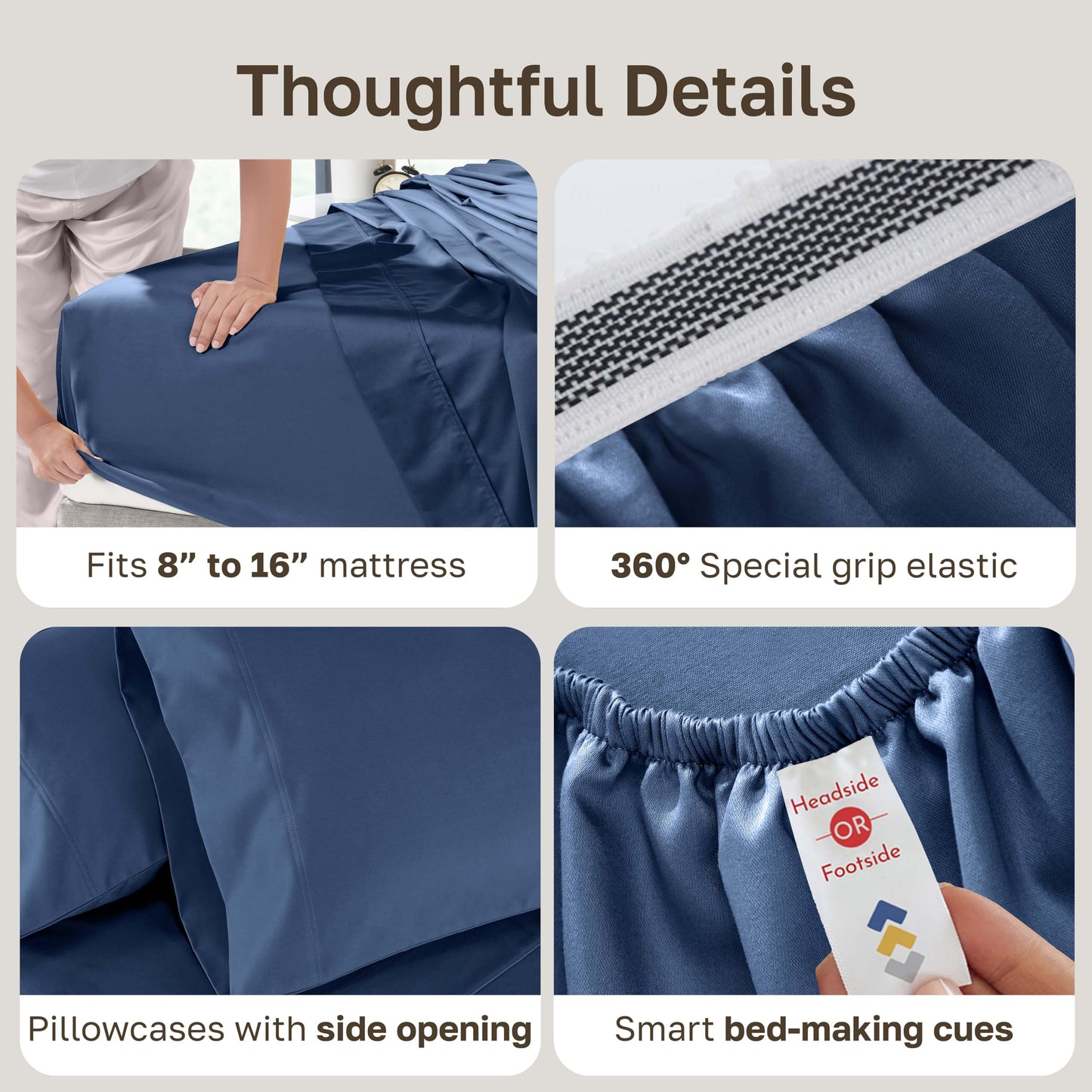California Design Den King Size Sheets Set Cotton - Luxury Hotel 800 Thread Count Sateen, Natural 100% Cotton King Bed Sheets, Deep Pockets for a Snug Fit, Durable Bedding - Classic Blue