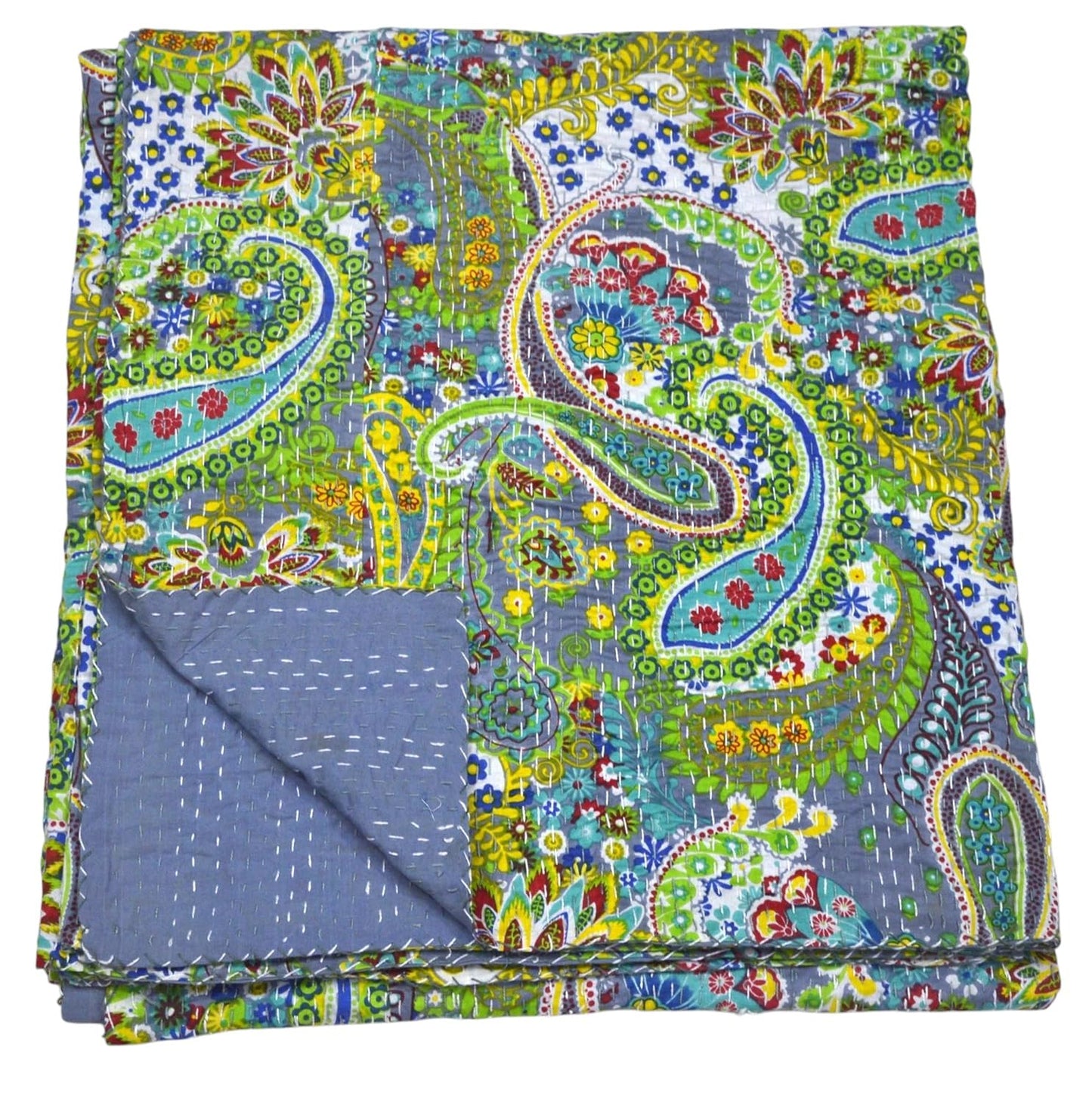 Arprani Indian Vintage Kantha Quilt Set Handmade Cotton Throw Blanket Bedspread gudari Paisley Bohemian bedspreads Boho Queen Size Quilt