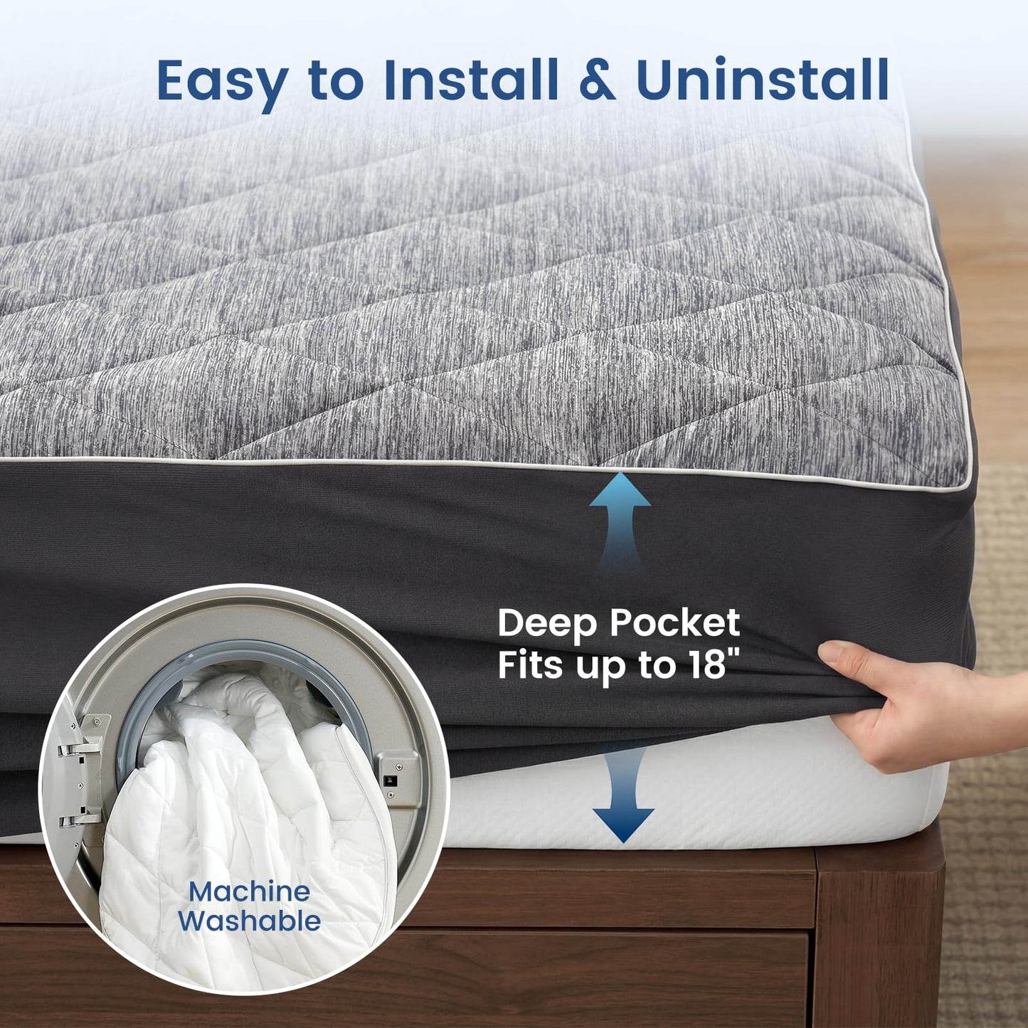 Cozy Bliss Leakproof Cooling Mattress Protector Full, Q-Max 0.45 Soft Noiseless Breathable Mattress Topper Cover, with Deep Pocket Fits 8–18 Inches for Summer Bed Hot Sleepers, Grey