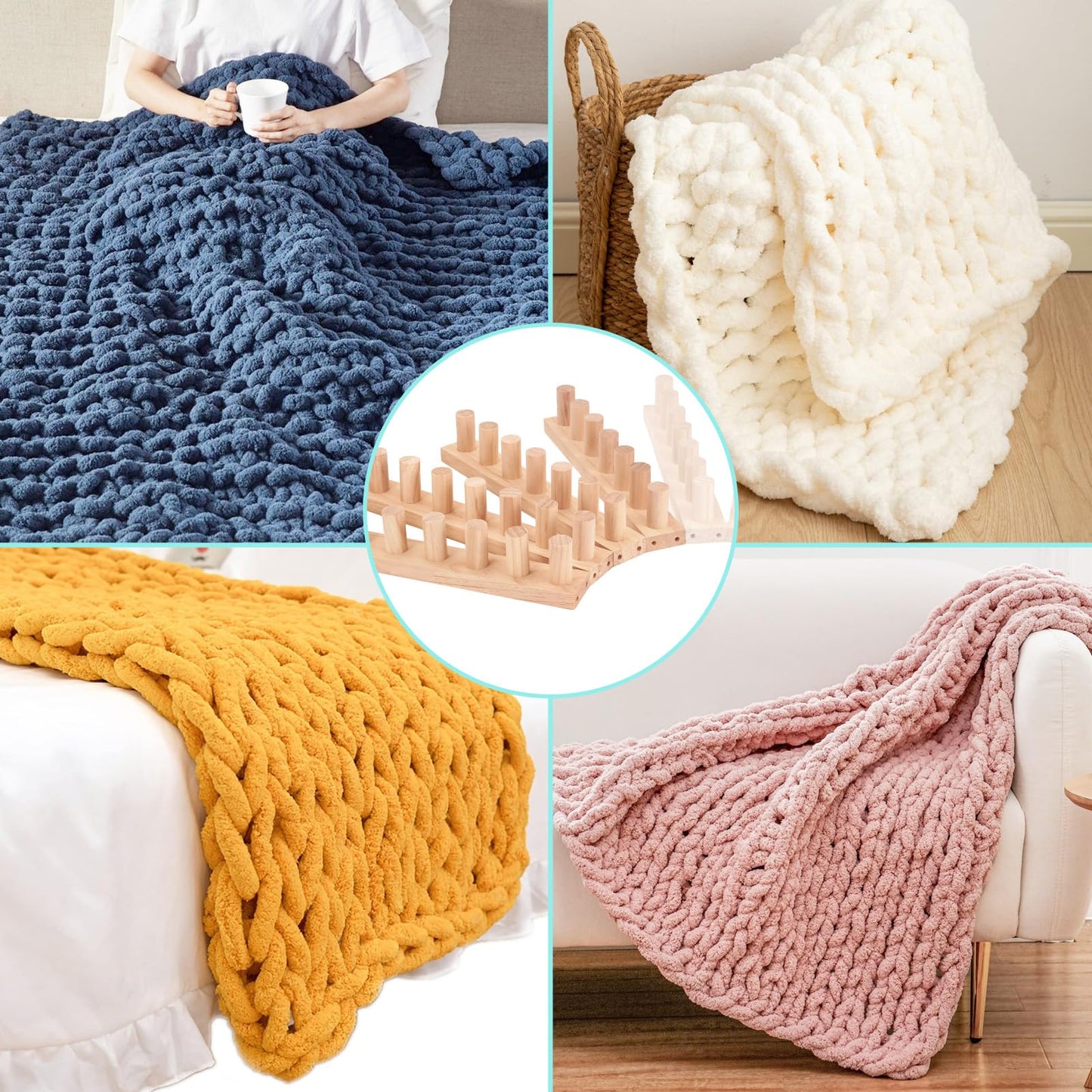 55" Chunky Blanket Loom: Adjustable Size Hand Knitting Yarn Chunky Loom for DIY Throw Blankets, No Needles Required,Beginner Friendly Yarn Craft, Ideal for DIY Beginners