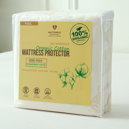 Waterproof Organic Mattress Protector Full Size – Premium Soft Organic Cotton Surface Mattress Cover – Noiseless & Breathable 250 GSM Mattress Pad – Deep Pocket Fitted Design