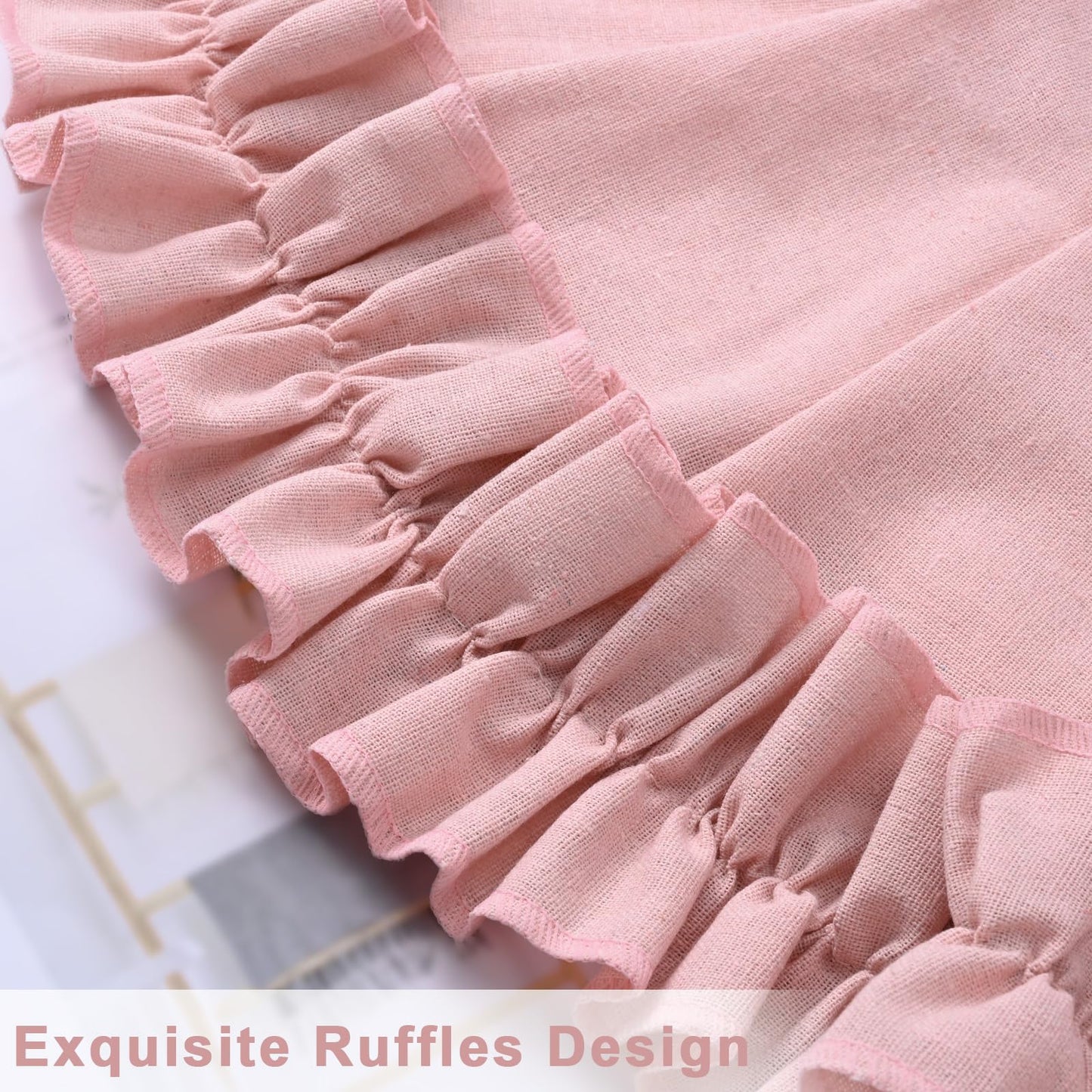Likiyol Linen Valances for Windows Farmhouse Ruffle Swag Valance Rustic Country Window Valances Light Filtering Kitchen Curtains Rod Pocket Valance Curtains for Bathroom Cafe, Pink, 60" W x 36" L