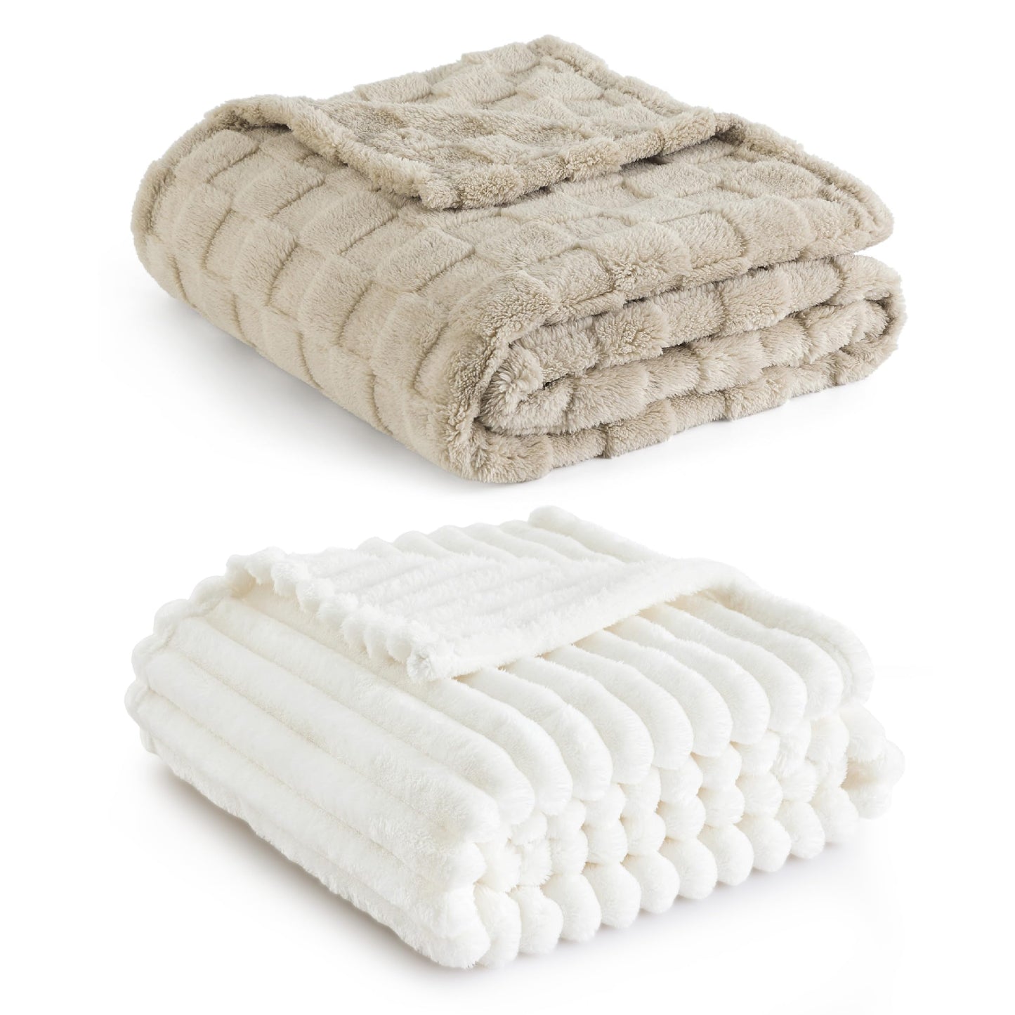 Bedsure Fleece Twin Blanket（White ＆ Beige）
