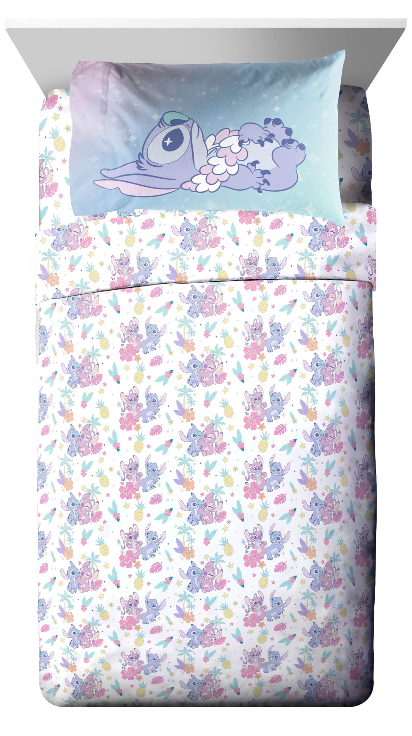 Disney Lilo & Stitch Twin Comforter Set, 5 Piece Bed in a Bag with Stitch & Angel - Super Soft Fade Resistant Microfiber Girls Bedding - Machine Washable (Officially Licensed Disney) by Jay Franco