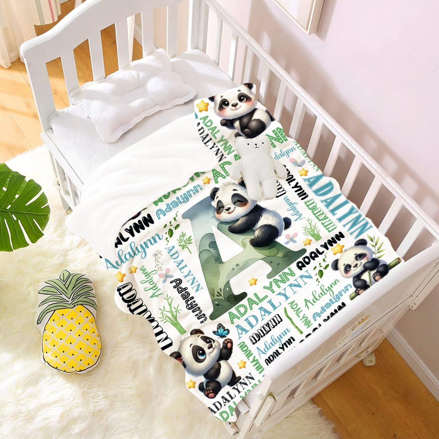Custom Panda Blanket,Personalized Panda Gifts,Soft Flannel Throw for Bed Sofa,Lightweight,40 x 30in