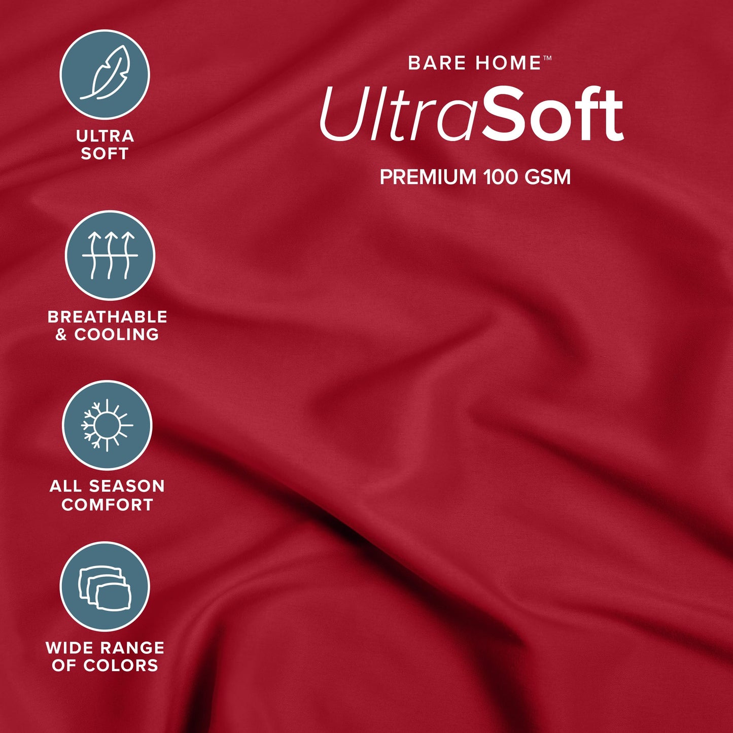 Bare Home 2-Pack Fitted Bottom Sheets Queen - Premium 1800 Ultra-Soft Wrinkle Resistant Microfiber - Deep Pocket (Queen, Red)