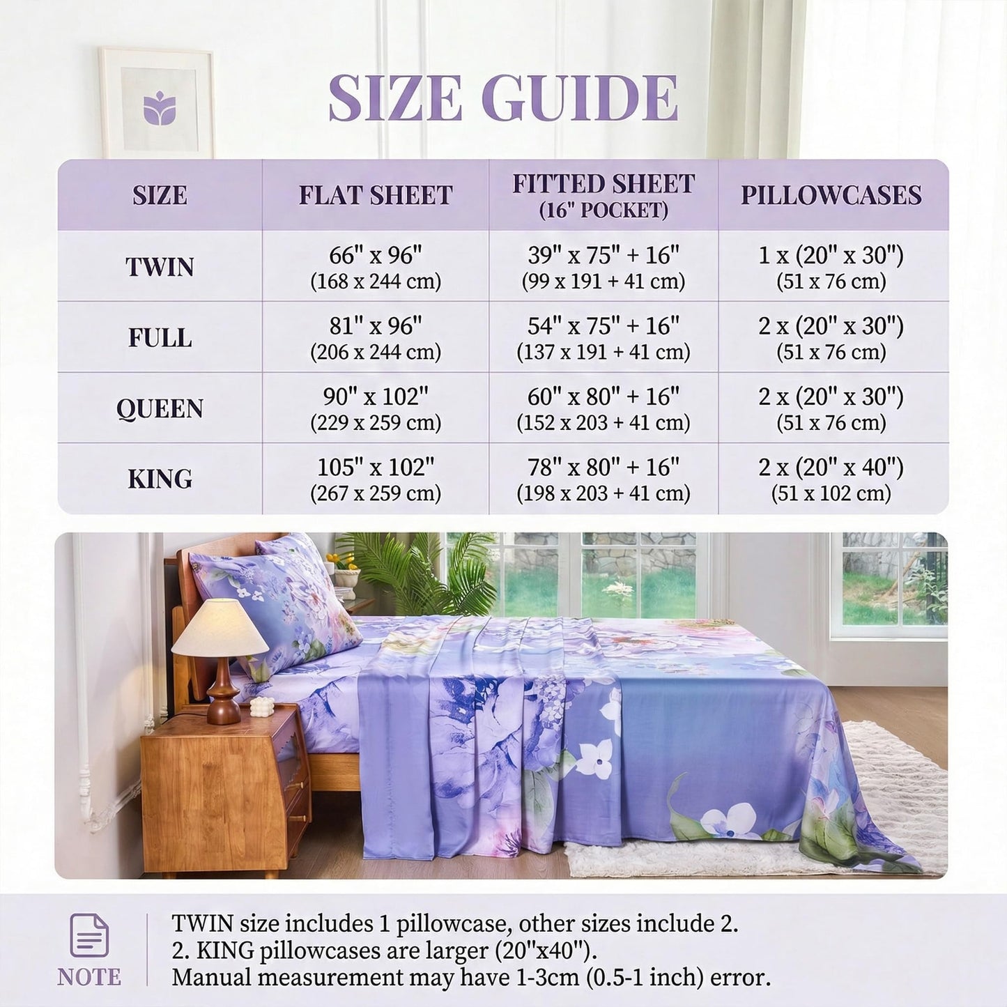YIYEA 100% Viscose Derived from Bamboo Sheets, 600 Thread Count Cooling Bed Sheet Set for Hot Sleepers, Silky Soft, Breathable, 16" Deep Pocket, 3PC, Twin, Floral