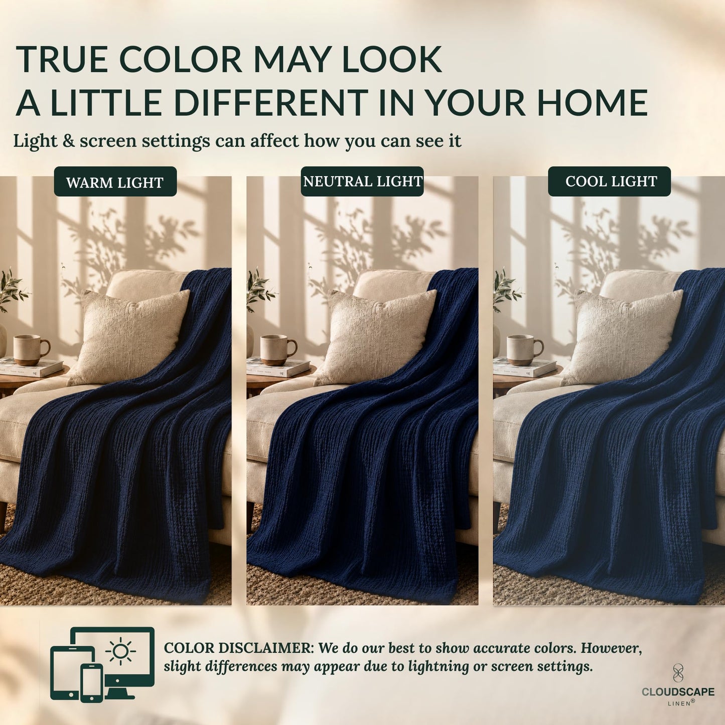 CLOUDSCAPE 8 Layer Muslin Blanket for Adults, 100% Cotton Queen Size Blankets for Bed, 92" x 92" Fits Upto Full Bed, Soft, Lightweight Breathable Summer Blanket Queen Size for All Season- Ensign Blue