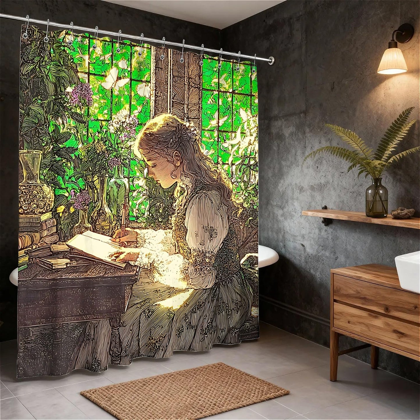 TANGXUNFA Reading Girl Shower Curtain for Bathroom, Water-Resistant Long Shower Curtain Set 72x72 Inch with Metal Grommets and 12 Metal Hooks