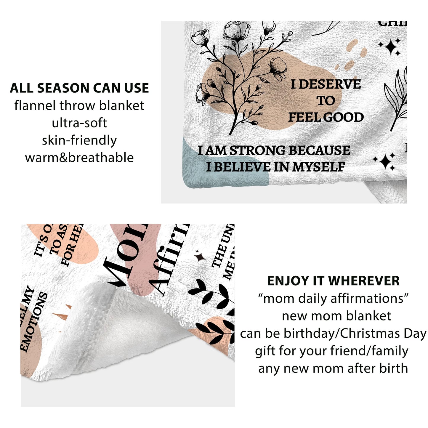 YOYICU New Mom Gifts for Women, Gifts for Mother After Birth, New Mother Blanket, Mom Daily Affirmations Blanket 50" x 60"