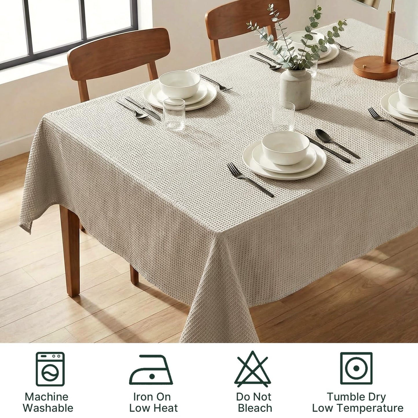 H.VERSAILTEX Rectangle Tablecloth Waffle Textured Waterproof Table Cloth Stain Resistant Wrinkle Free Washable Decorative Table Cover for Dining, Kitchen, Wedding and Parties (60x84 Inch,Natural)