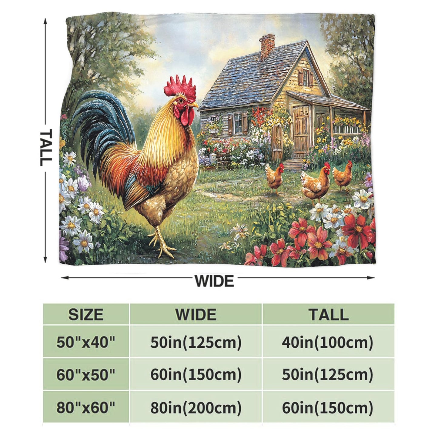 Tijuboni Rooster Chicken Throw Blanket Rooster Gifts for Girls Boys Women Men Kids Adults Soft Flannel Fleece Blanket for Couch Sofa Bed Home Decor 40"x50"
