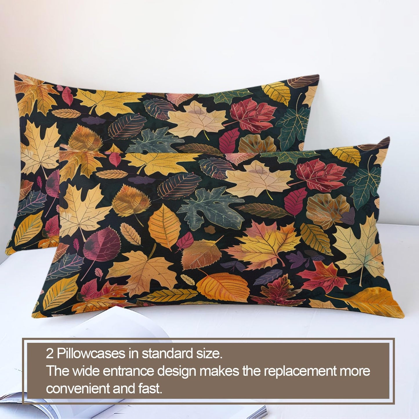 ZAMODE Fall Leaf Duvet Cover 120" x 98", Vintage Leaves Bedding Set, Autumn Plant Comforter Cover with Zipper Ties