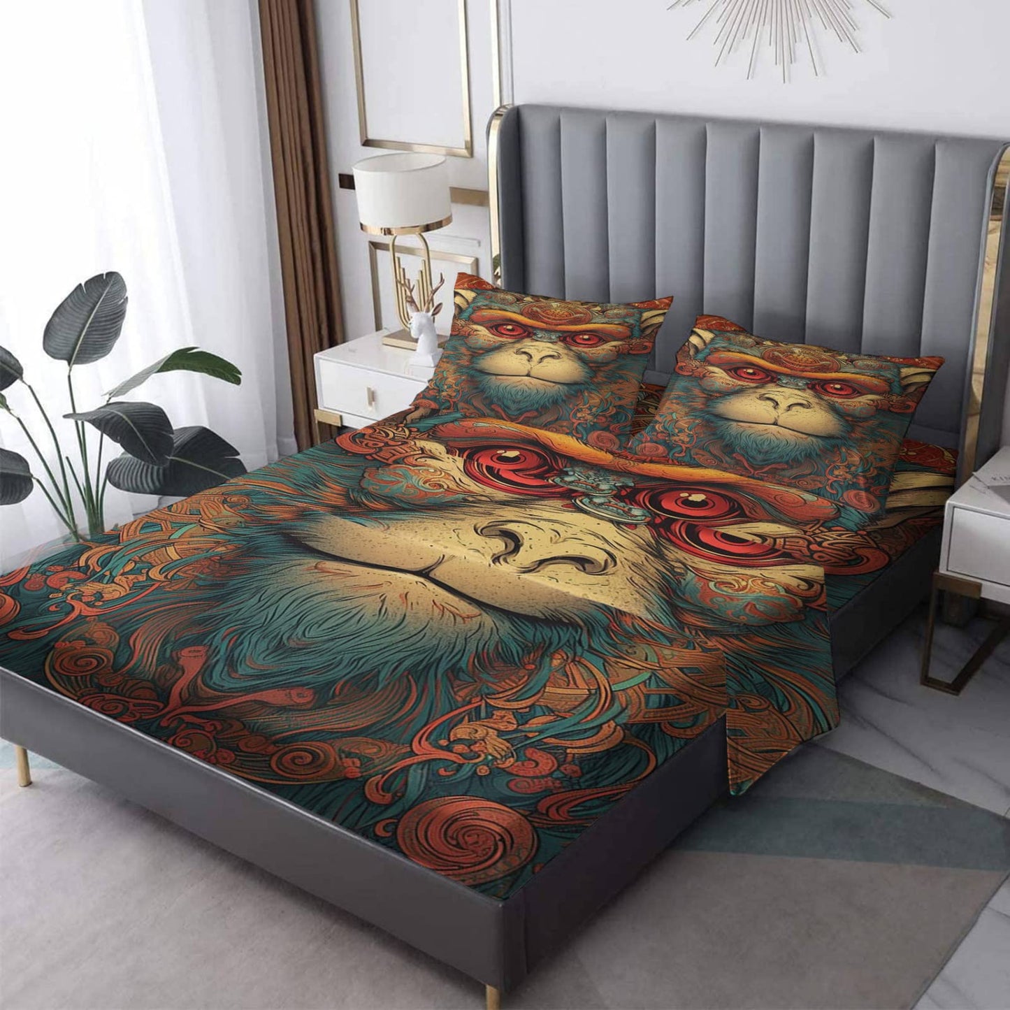 zcwl Queen Sheets Set, Monkey Bed Sheets - Microfiber Bedding Sheets & Pillowcases 4 Piece, Animal Patterned Sheet Set, 16 Inch Deep Pocket Fitted Sheet, Silky Soft Wrinkle Free