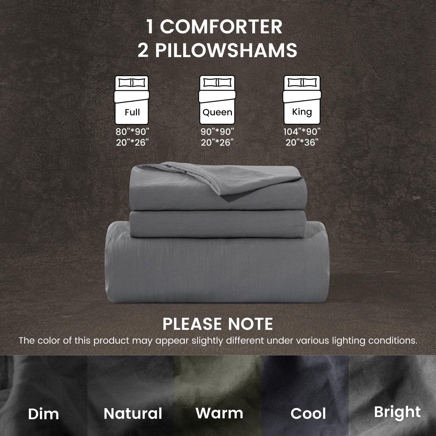 SLEEP ZONE Duvet Cover Full Size, Stone Washed, Soft and Comfortable with Natural Wrinkles, Easy Care, Gift-Wrapped, Safe and Skin-Friendly(Grey, Full)