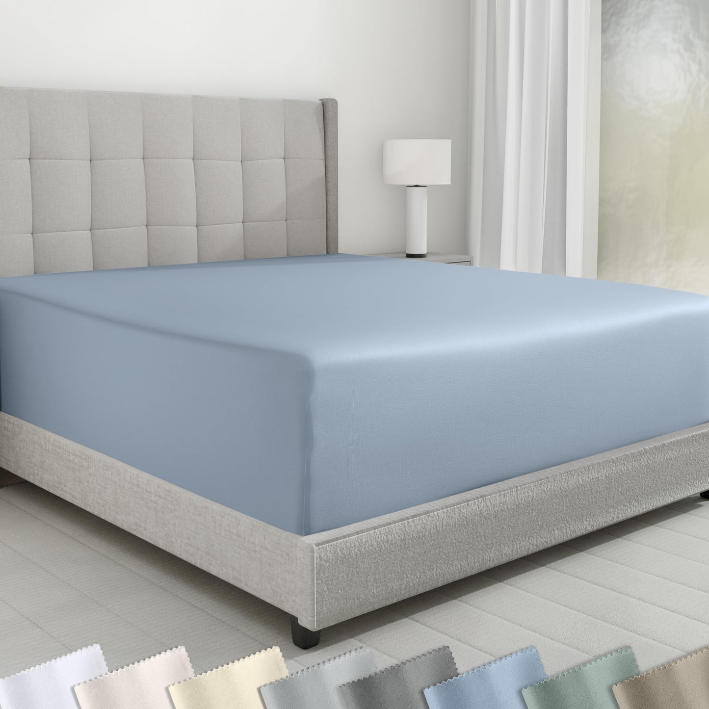 California Design Den Queen Size Fitted Sheet Only - 100% Cotton, 600 Thread Count, Soft Deep Pocket Bottom Fitted Sheet, Sateen Weave, Premium-Feel Bedding, Featuring Foot Side Indicator - Blue