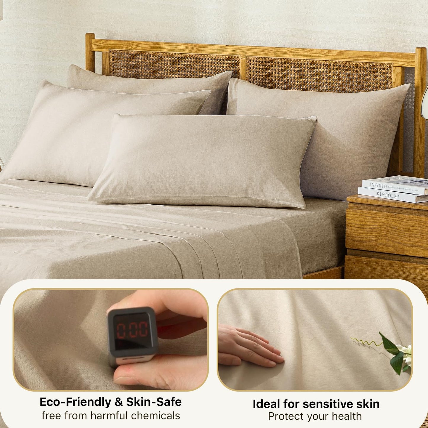 Myjov 100% Linen Pillowcase Queen Size Set of 2 - Soft Breathable Washed Solid Color Pillow Cases for All Season, Natural Cooling Linen Pillow Covers with Envelope Closure (Linen,Queen,20x30'')