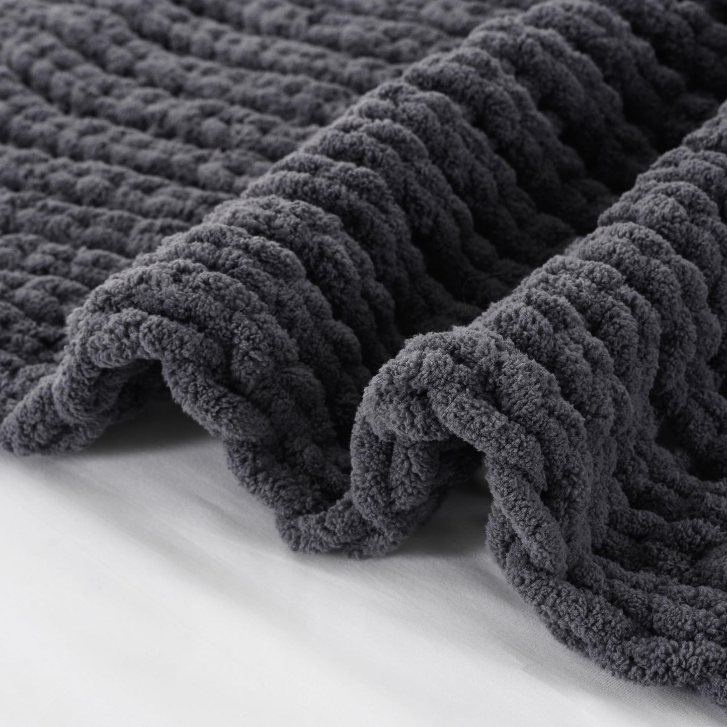 Battilo Chunky Knit Throw Blanket, Soft and Thick Chenille Throw Blanket, 50"x60" Handmade Cable Knit Crochet Blanket, Dark Grey Knot Knitted Throw Blankets for Couch Sofa Bed Home Decor