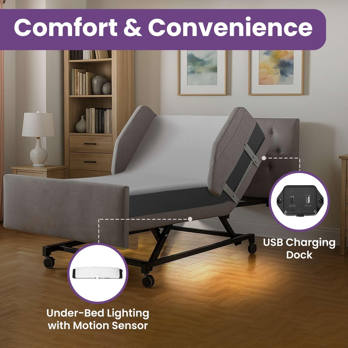 Customize Your Own Adjustable Hospital Bed for Home Use with Gel Memory Foam Mattress -Bariatric Queen Size Home Style Full Electric Medical Bed - Adjust Height, Head, and Foot - Cozy Elegant Design