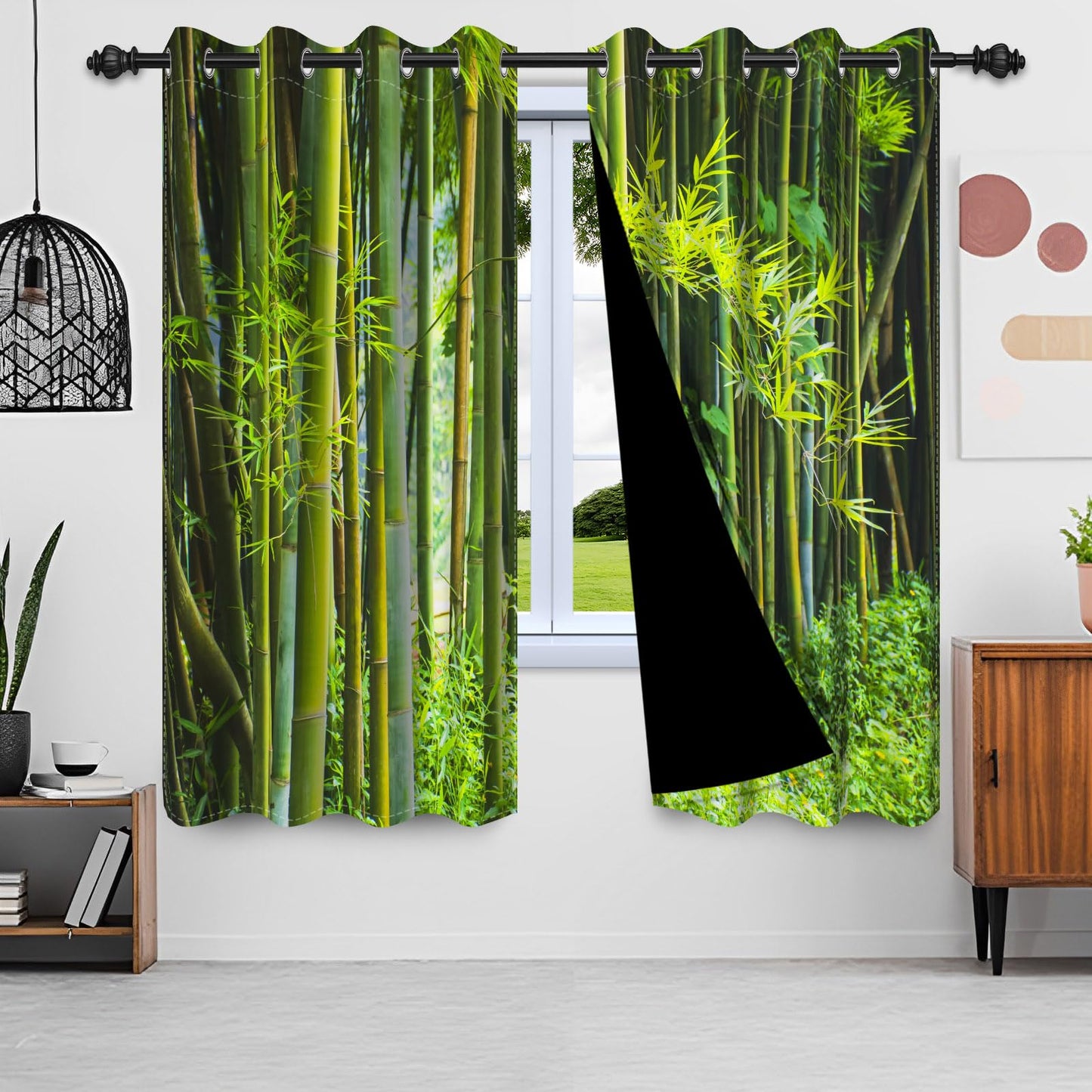 Umpoo Bamboo Forest Window Curtains Tropical Jungle Bamboo Trees Spring Nature Scenery or Living Room Bedroom Kitchen Decor Window Drapes Fabric 52x84 Inch 2 Panel Set