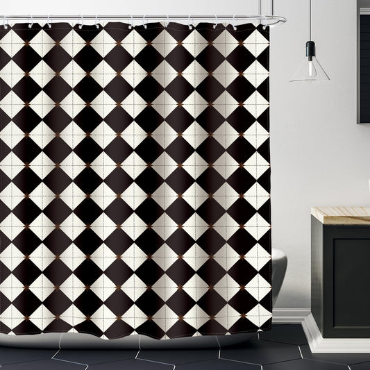 Glawry Black and White Checkered Shower Curtain 60Wx72L Inches Retro Beige Cute Diamond Checkerboard Geometric 70s Groovy Bathroom Vintage Bath Accessories Art Home Decor Fabric 12 Hooks