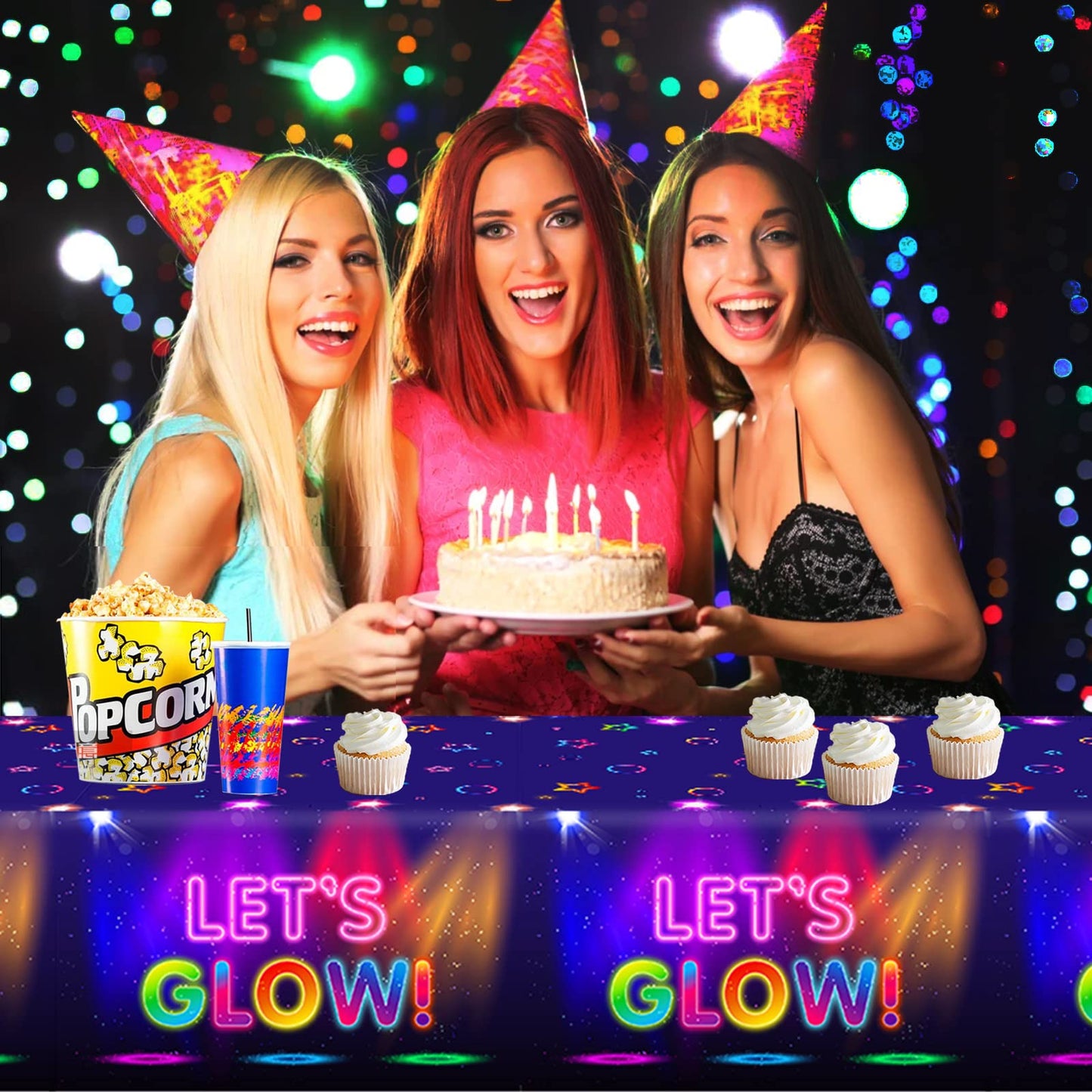 1 Pieces Glow Party Plastic Tablecloth 54 x 87 Inch Long Table Cover, Glow in The Dark Club Bar Night Wedding Baby Shower Party Holiday Dinner Picnic or Tablecloth for Kitchen Event Use