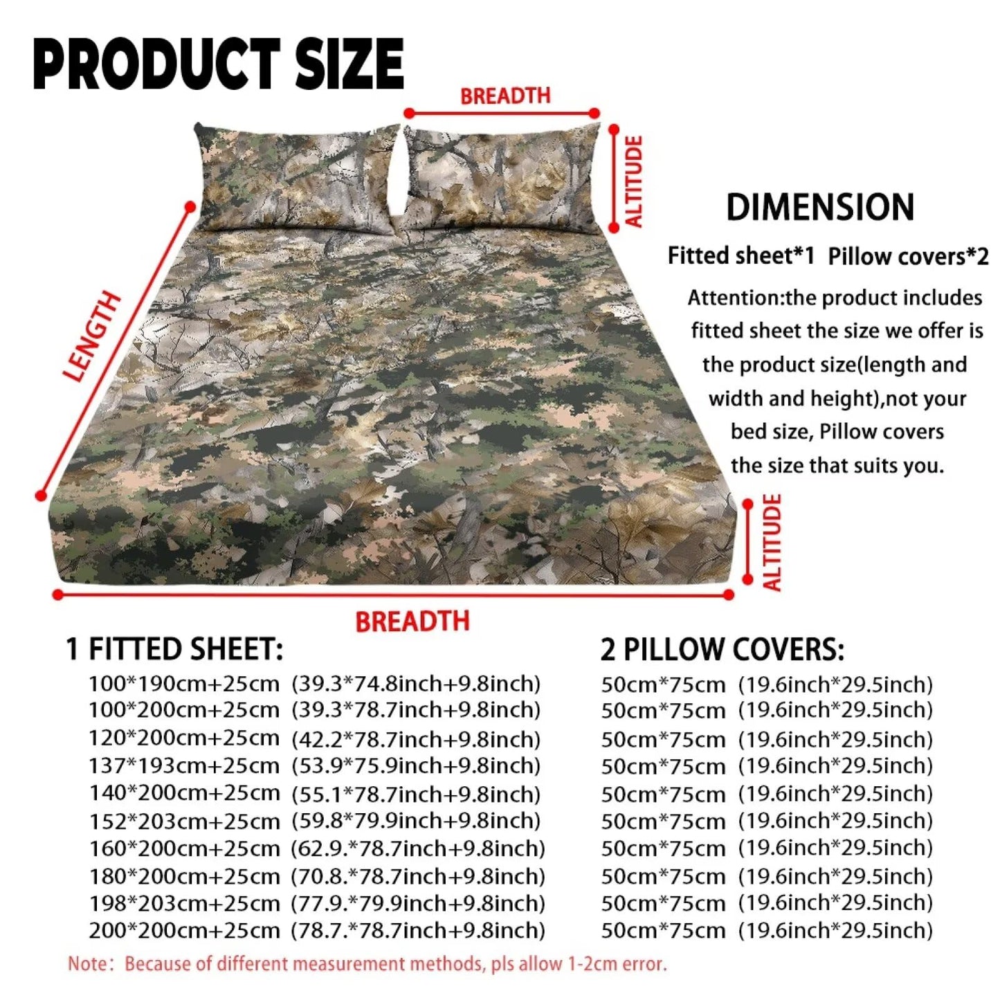 ZDCUSTOM XL Size Sheet Set Soft Stretchy Bedding Sheet Set 3 Pieces Deep Pocket Holiday Bedding Set with All Around Elastic Snug Fit Bottom Bedsheet Woodland Camo, 39" x 79"