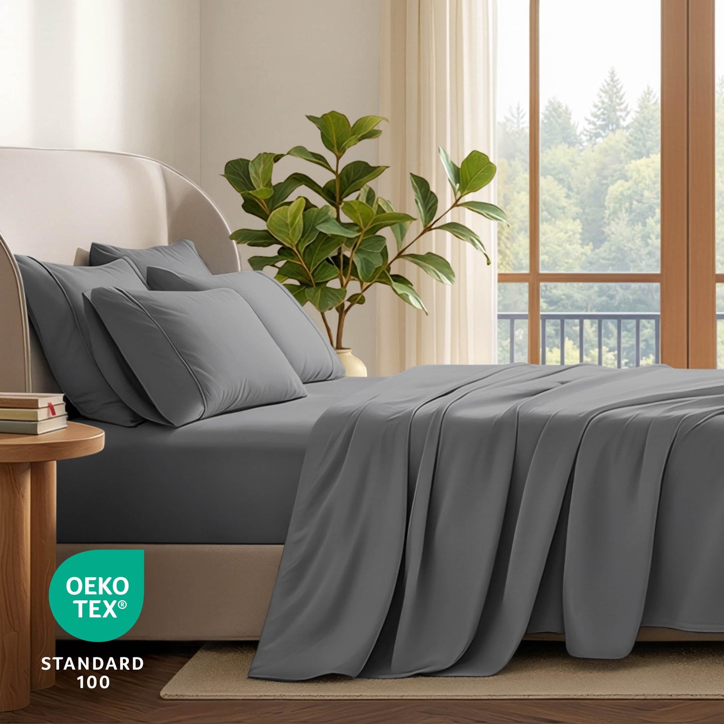 Bare Home Hotel Luxury Queen Sheet Set, Extra Soft - 6 Piece Set - Deep Pockets - Easy Fit - Cooling & Breathable - Wrinkle, Fade, Stain Resistant - Includes 4 Pillowcases (Queen, Grey)