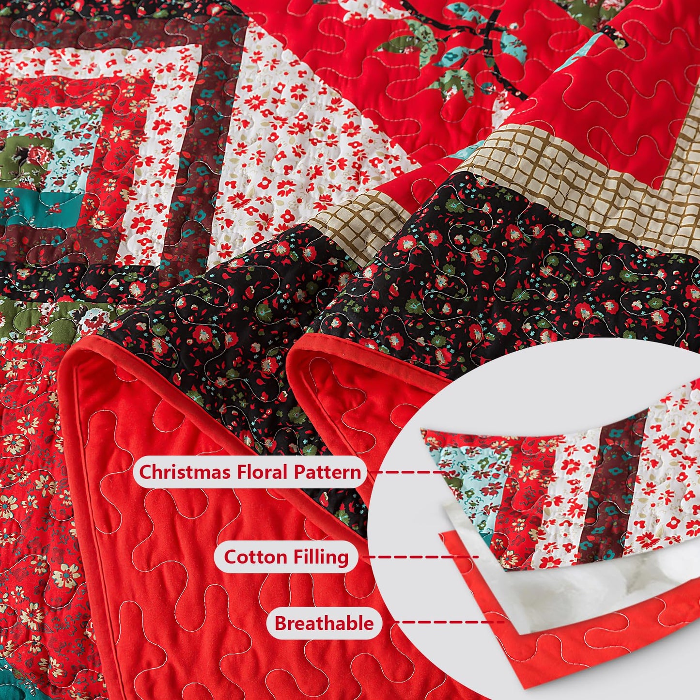 BEDIFANY Queen Size Quilt Set - Cotton Bedspreads Queen for Bed - Lightweight Farmhouse Queen Quilt Bedding Sets for All Seasons, 3 Pieces