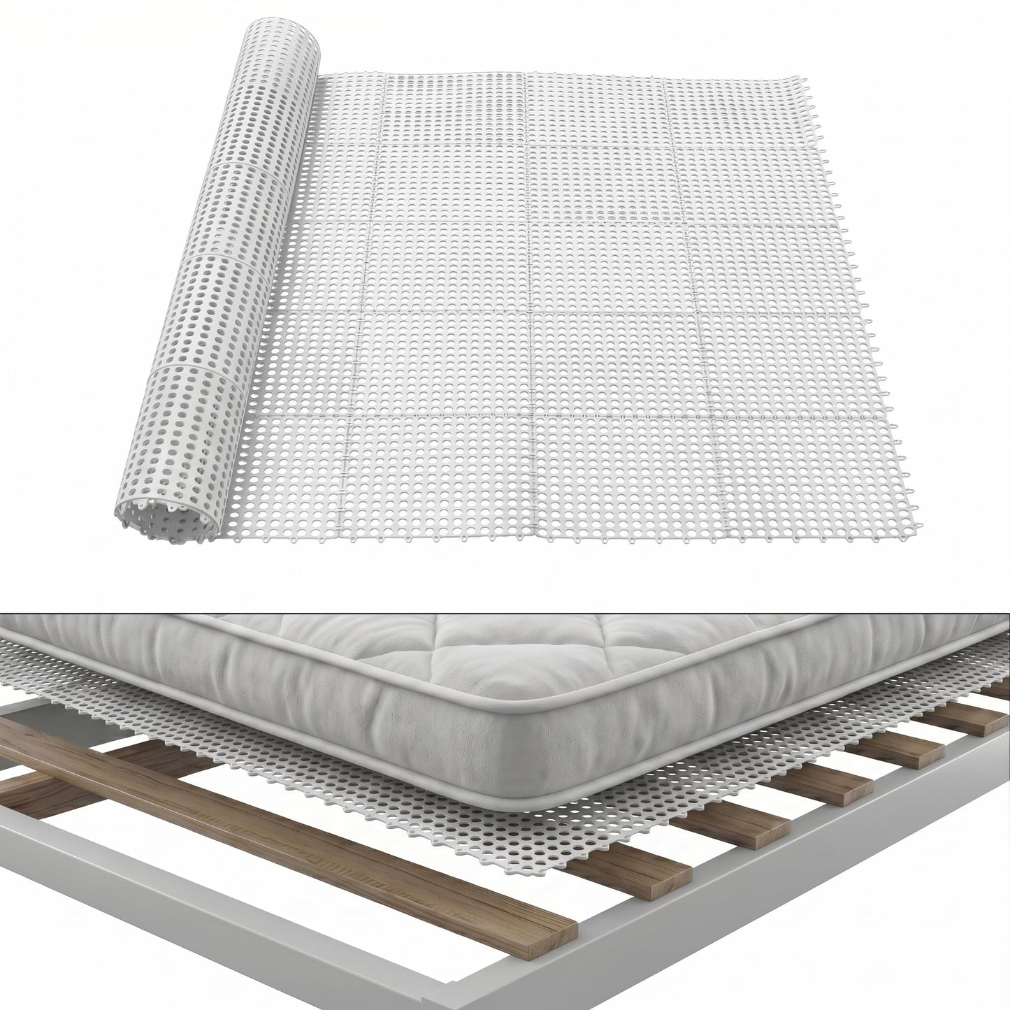 83" L x 59" Inch Plastic Ventilated Mattress Underlay Pad for RV Boat Camper Interlocking Modular Design, Breathable Mesh RV Under Mattress Ventilation Air-Flow (White)