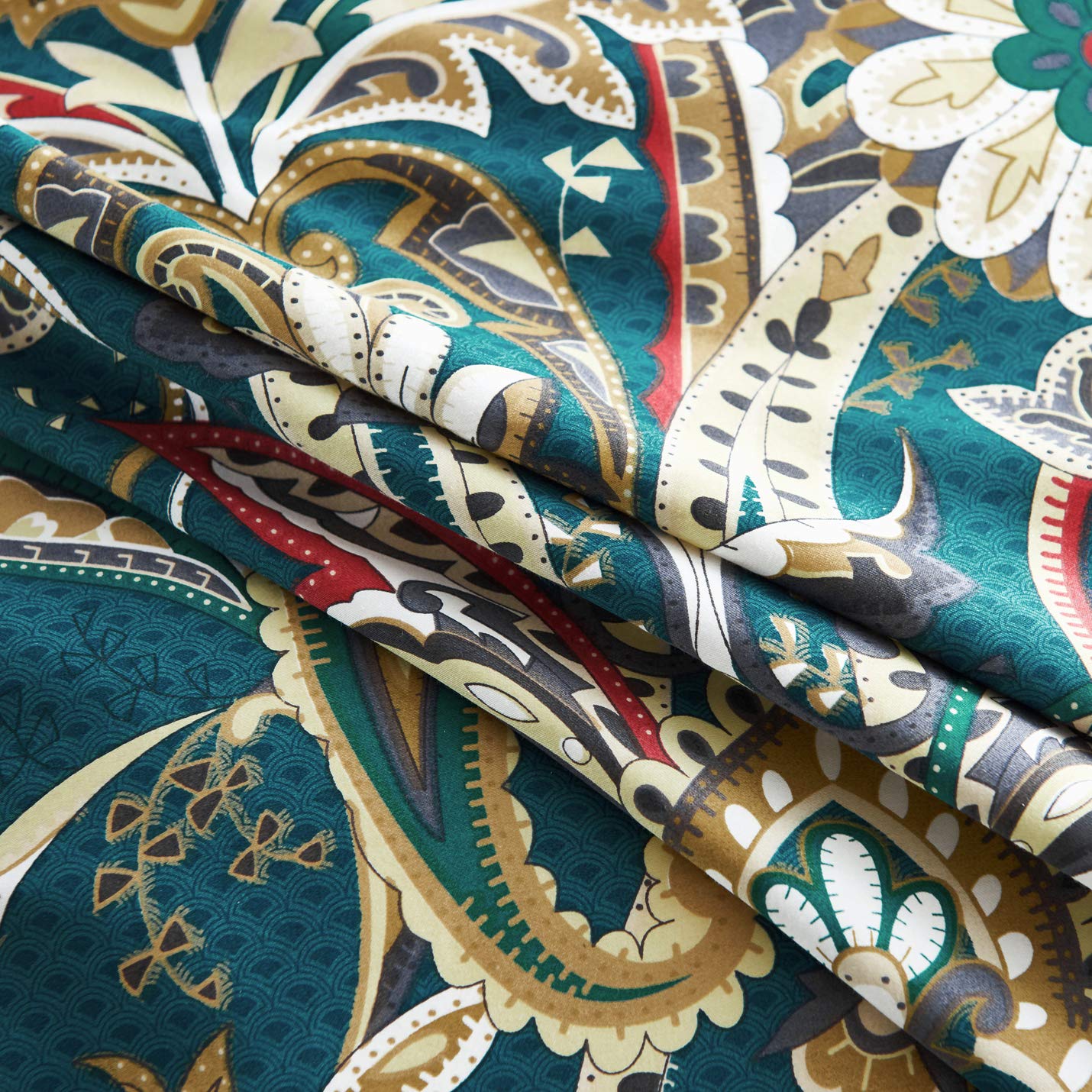 YuHeGuoJi Teal Paisley Duvet Cover King 100% Egyptian Cotton 3 Pcs Set 1 Beige Damask Duvet Cover with Zipper Ties 2 Pillowcases European Vintage Boho Damask Pattern Bedding Set Soft