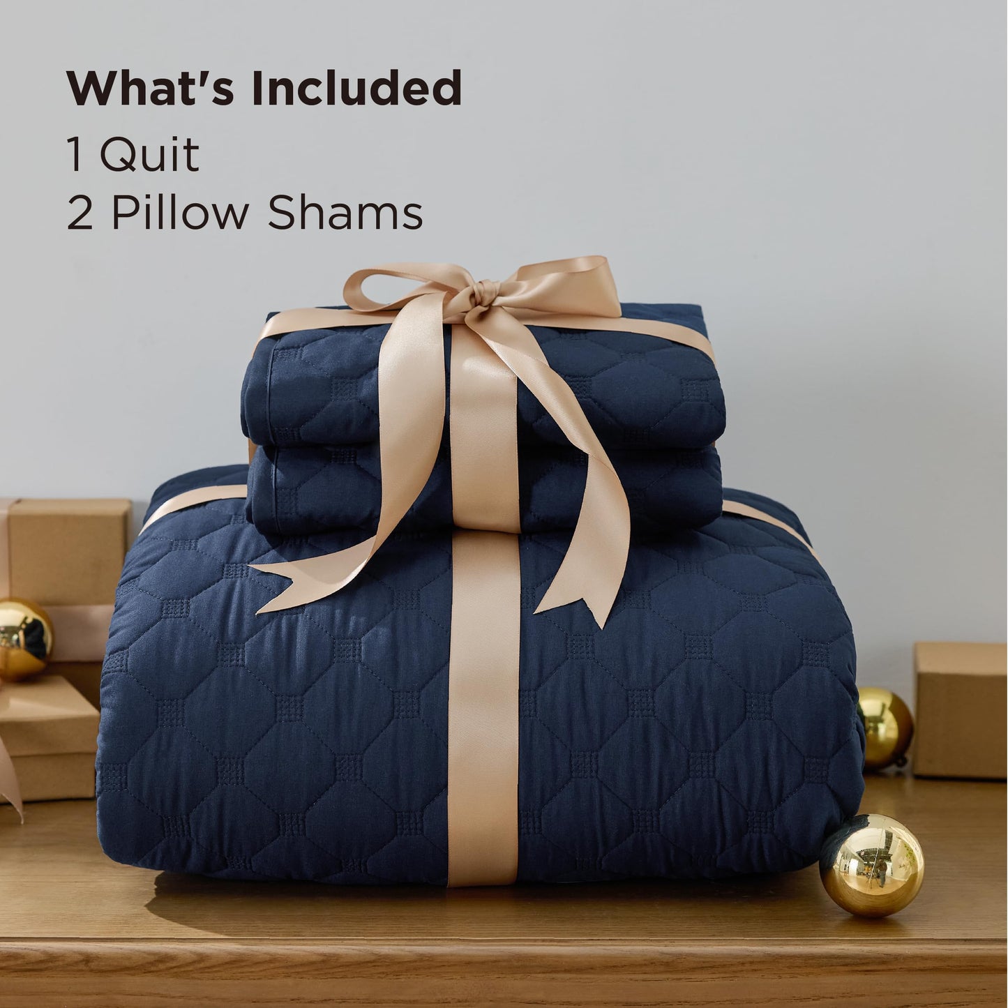 Bedsure King Size Quilt - Lightweight King Size Comforter Set with Classic Honeycomb Quilting, Soft Quilt Bedding Set, Navy Bedspreads Coverlet for All Seasons with 2 Pillow Shams (106" x 96")