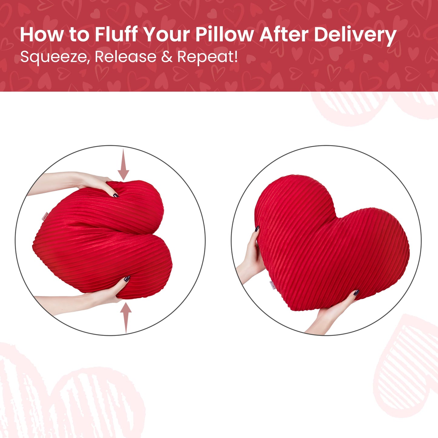 AELS Heart Shaped Pillow, Set of 2, Pleated Velvet Love Pillows, 20 & 16 Inches Decorative Throw Pillows, Valentines Day, Wedding, Living Room, Bedroom, Nursery Decor, Red