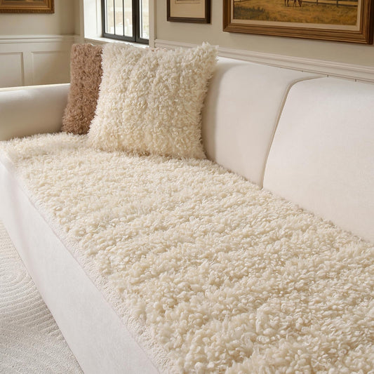 OHSIO Couch Cover for Pets, Washable Non-Slip Sofa Cover Pet Friendly, Soft Fuzzy Teddy Fleece Sofa Slipcover for 2 Cushion Sofa Furniture Protector (Ivory, 27.6" x 59")