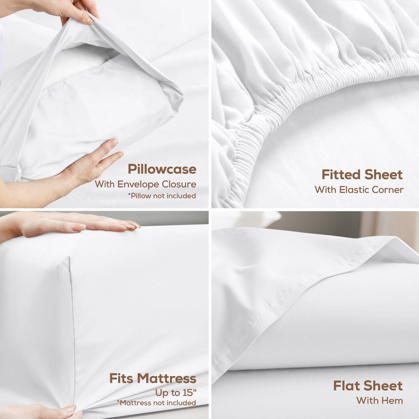 Utopia Bedding King Size Sheet Set – 4 Piece Bed Sheets, Soft and Breathable Microfiber, Includes 1 Fitted Sheet, 1 Flat Sheet and 2 Pillowcases – Oeko Tex (White)