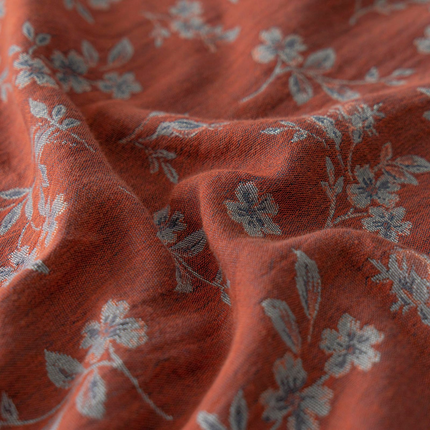 VM VOUGEMARKET Linen Cotton Duvet Cover Set Queen Size,Rust Red Floral Print, Double Layer Gauze, Soft Breathable Bedding Set with Zipper Closure, 3 Pieces (1 Duvet Cover + 2 Pillow Shams)