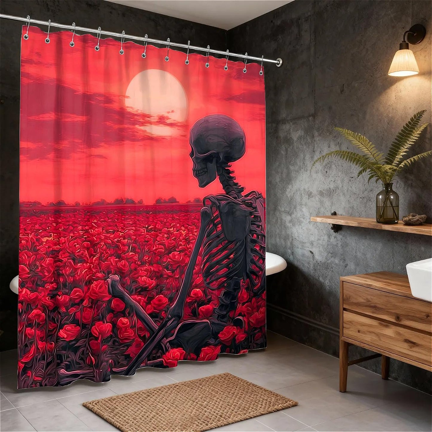 TANGXUNFA Solitary Skeleton Shower Curtain for Bathroom, Water-Resistant Long Shower Curtain Set 72x72 Inch with Metal Grommets and 12 Metal Hooks
