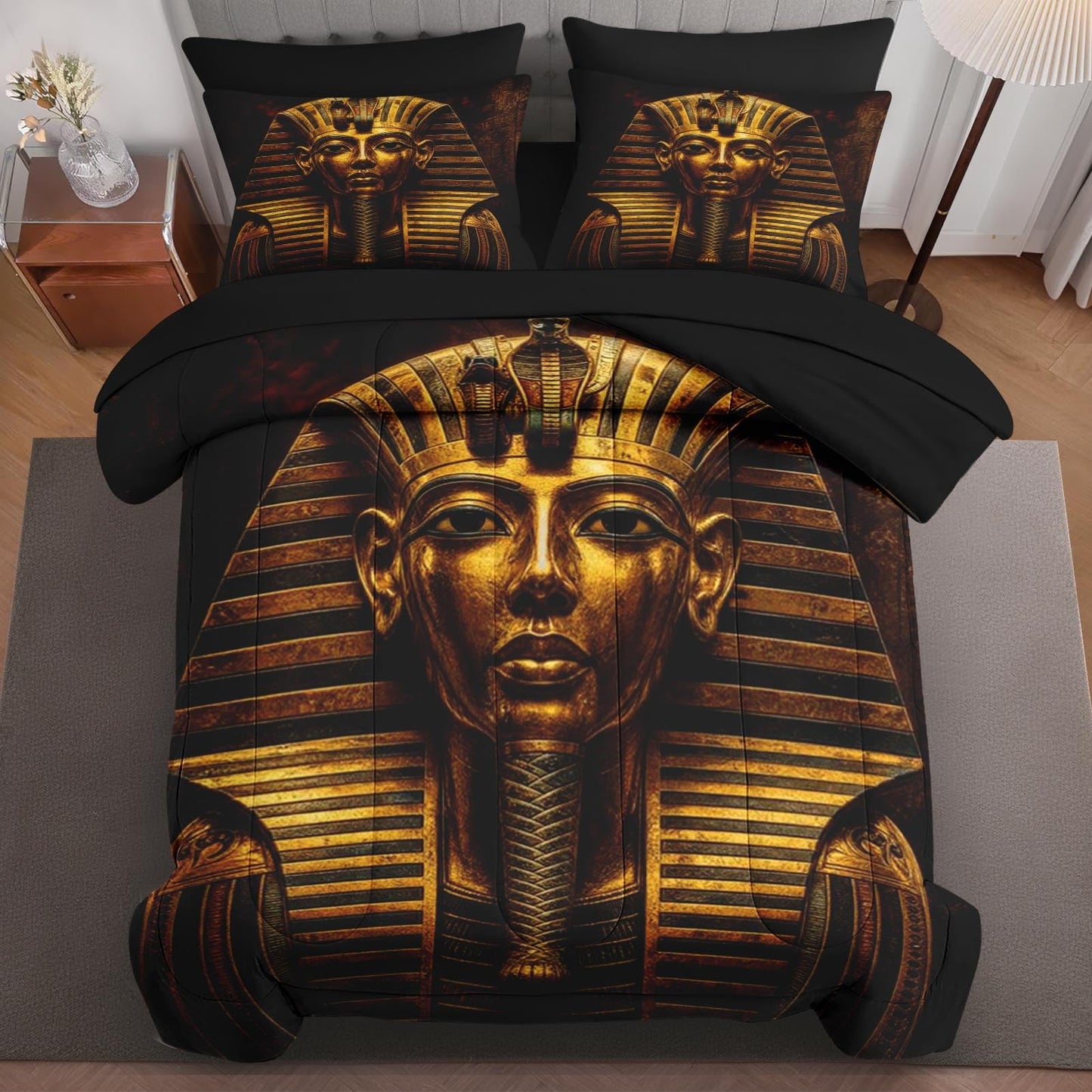 Boewywh Comforter Set Twin Size Gold African Antique 7 Pcs, Bedding for Kids and Adults, Bed Sheet Sets with Fitted Sheet 2 Pillowcases & 2 Shams for Bedroom Bed Decor