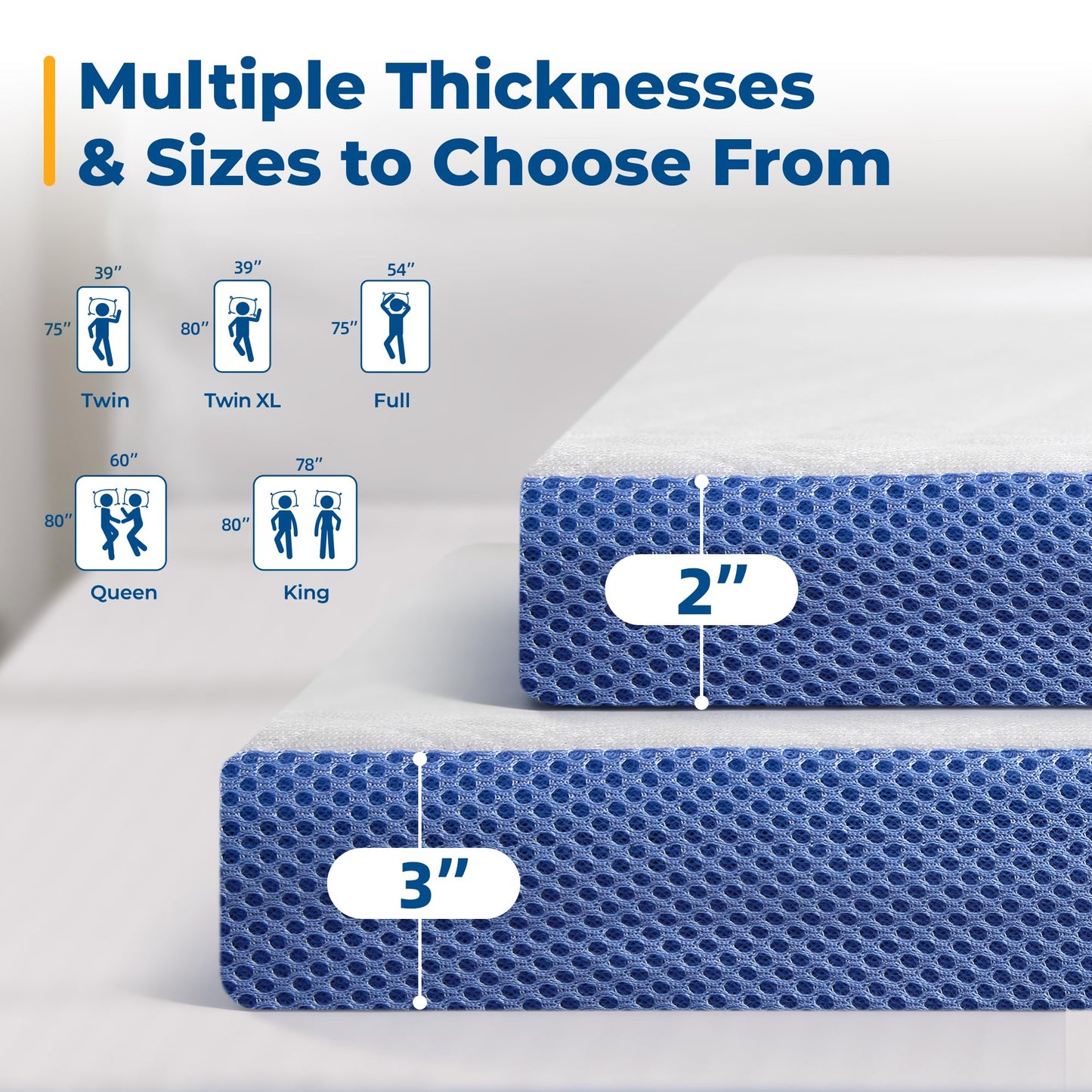 BDEUS 2 Inch Gel Memory Foam Mattress Topper Twin XL Size, Cooling Mattress Topper for Back Pain Relief, Non-Slip Design with Removable & Washable Soft Bamboo Cover.