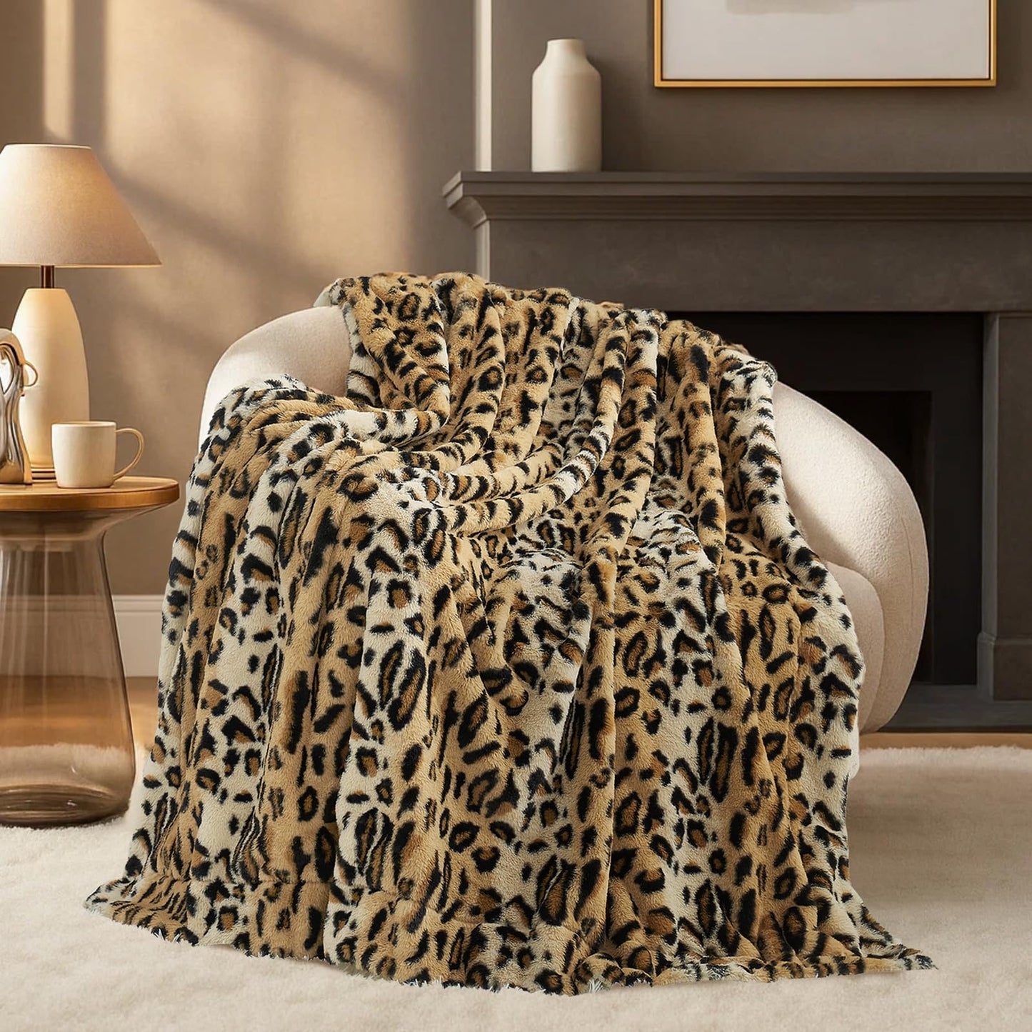 Cozy Bliss Luxury Faux Fur Throw Blanket Leopard Print, Non Shedding Double Sided Sherpa Blankets Super Soft Fluffy Thick Warm Throws Home Decor for Couch Bed Sofa Women,50"*60"Inches Brown Leopard